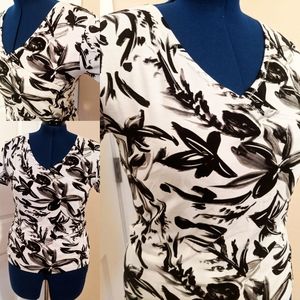 Watercolor Black and White Floral Crossover Shirt